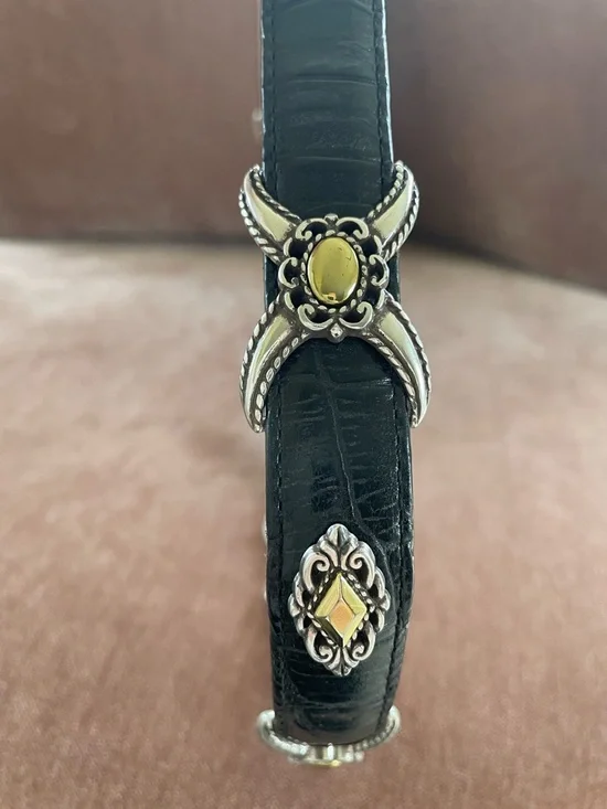 Brighton Black Western Belt, Silver with Medallion Sliders, Large/34, #40383 - Picture 4 of 7